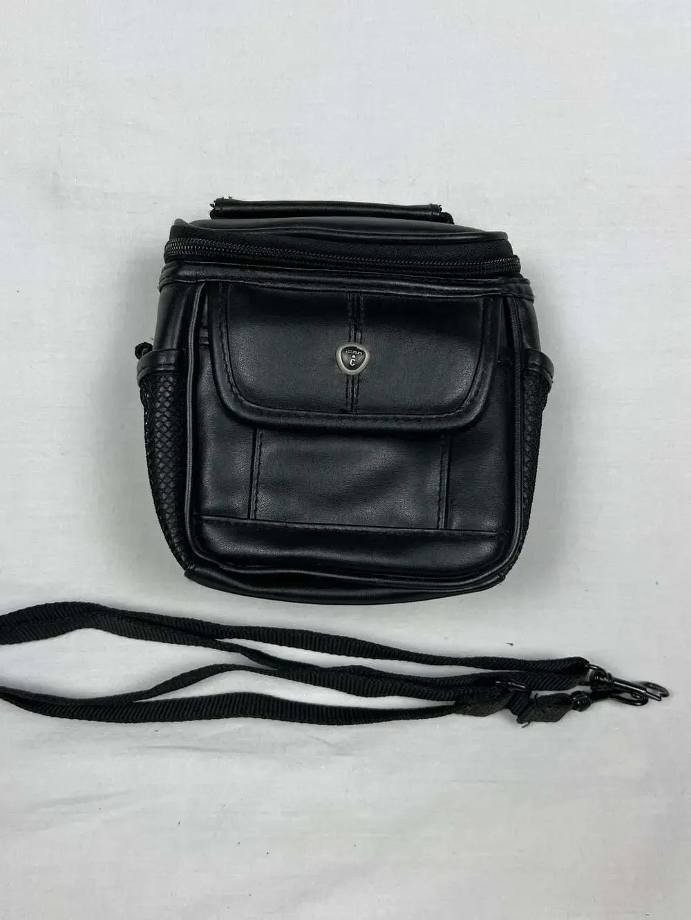 Icon Black Faux Leather Small Camera Bag Case with Detachable Shoulder Strap